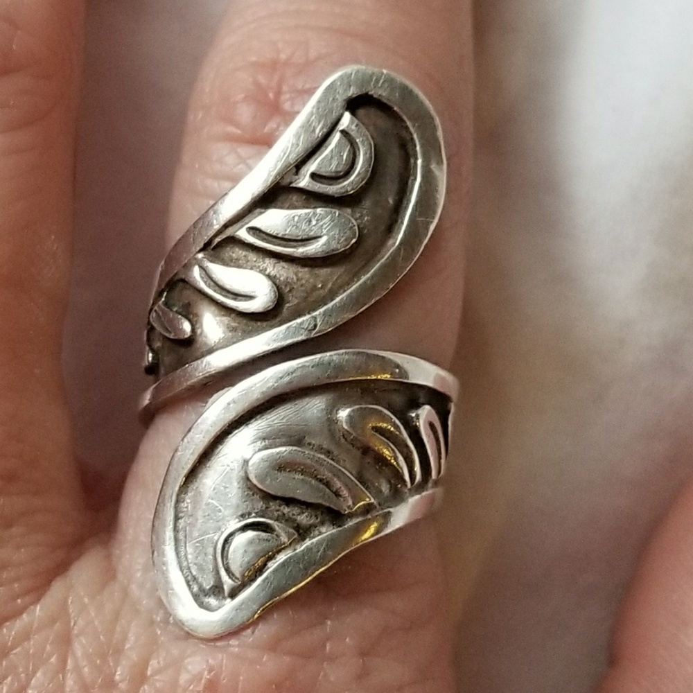 LARGE .925 MEXICAN TASCO STERLING SILVER BINDING RING S- Size 7.5 - 8
